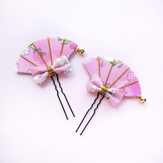 Japanese Hair Pin With Fan Bow Japanese Kimono Accessories Etsy