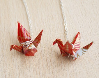 Japanese Paper Origami Crane Sterling Silver Earrings, Great Gift for Friends and Family - Red Gold