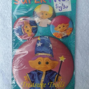 1992 Treasure Troll Pin Collection new in package, Trolls Dolls Wizard, Lapel Pin.
