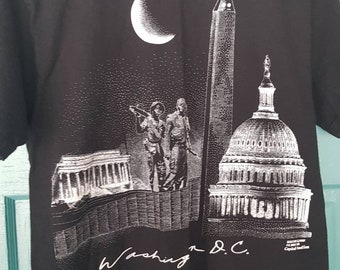 90's Washington DC Graphic T-shirt, Double Sided Tee, White House, Souvenir T-shirt.