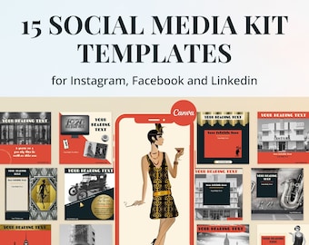 15 Instagram post templates editable in Canva – Social media templates in &quot;Roaring 20s&quot; theme – Get instant access now!
