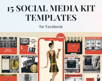 15 Facebook Post Templates bearbeitbar in Canva – Social Media Templates im Thema „Roaring 20s“ – Jetzt sofortigen Zugriff sichern!