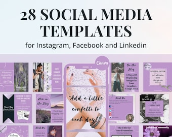 28 Instagram post templates editable in Canva – Social media templates are themed in &quot;Creative Mauve&quot; – Get instant access now!