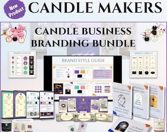 Candle Business Branding Bundle - Purple and Turquoise color schemes, fully editable Canva templates, get instant digital access now!