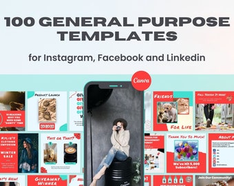 100 General Purpose templates in Watermelon (red) color scheme, fully editable Canva templates, get instant digital access now!