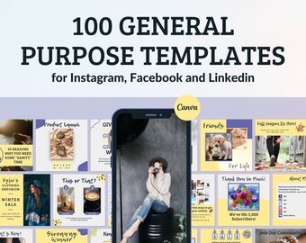 100 General Purpose templates in Butter (yellow) color scheme, fully editable Canva templates, get instant digital access now!