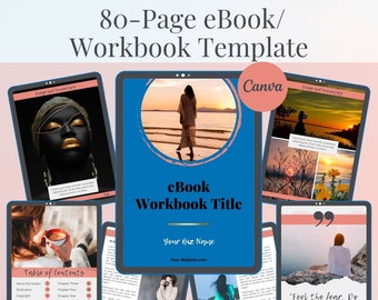 80-Page eBook/Workbook Templates in French Blue (blue) color scheme, fully editable Canva templates, get instant digital access now!