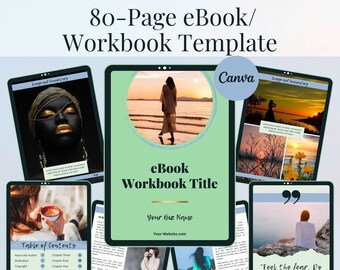 80-Page eBook/Workbook Templates in Green Ash (green) color scheme, fully editable Canva templates, get instant digital access now!