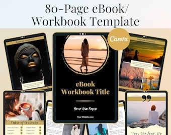 80-Page eBook/Workbook Templates in Elegance (black) color scheme, fully editable Canva templates, get instant digital access now!