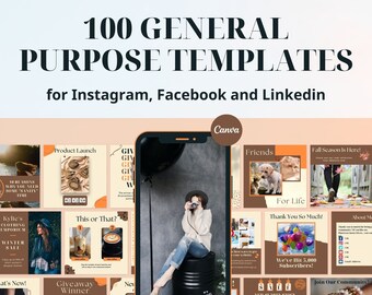 100 General Purpose templates in Brownstone (brown) color scheme, fully editable Canva templates, get instant digital access now!