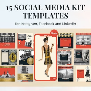 15 Instagram-postsjablonen bewerkbaar in Canva – Socialmediasjablonen in het thema ‘Roaring 20s’ – Krijg nu directe toegang!