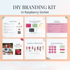 DIY Branding Kit in Raspberry Sorbet (pink) color scheme, fully editable Canva templates, get instant digital access now!