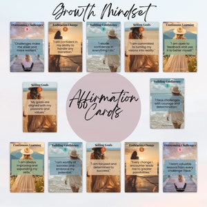Ensemble « Growth Mindset » : 50 cartes de vœux, un journal de 112 pages et un tableau de visualisation, des modèles Canva entièrement modifiables, un accès numérique instantané dès maintenant !