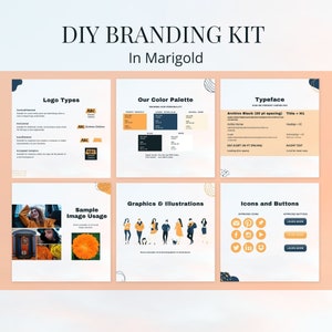 DIY Branding Kit in Marigold (orange) color scheme, fully editable Canva templates, get instant digital access now!