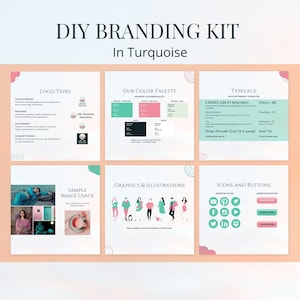 DIY Branding Kit in Turquoise color scheme, fully editable Canva templates, get instant digital access now!