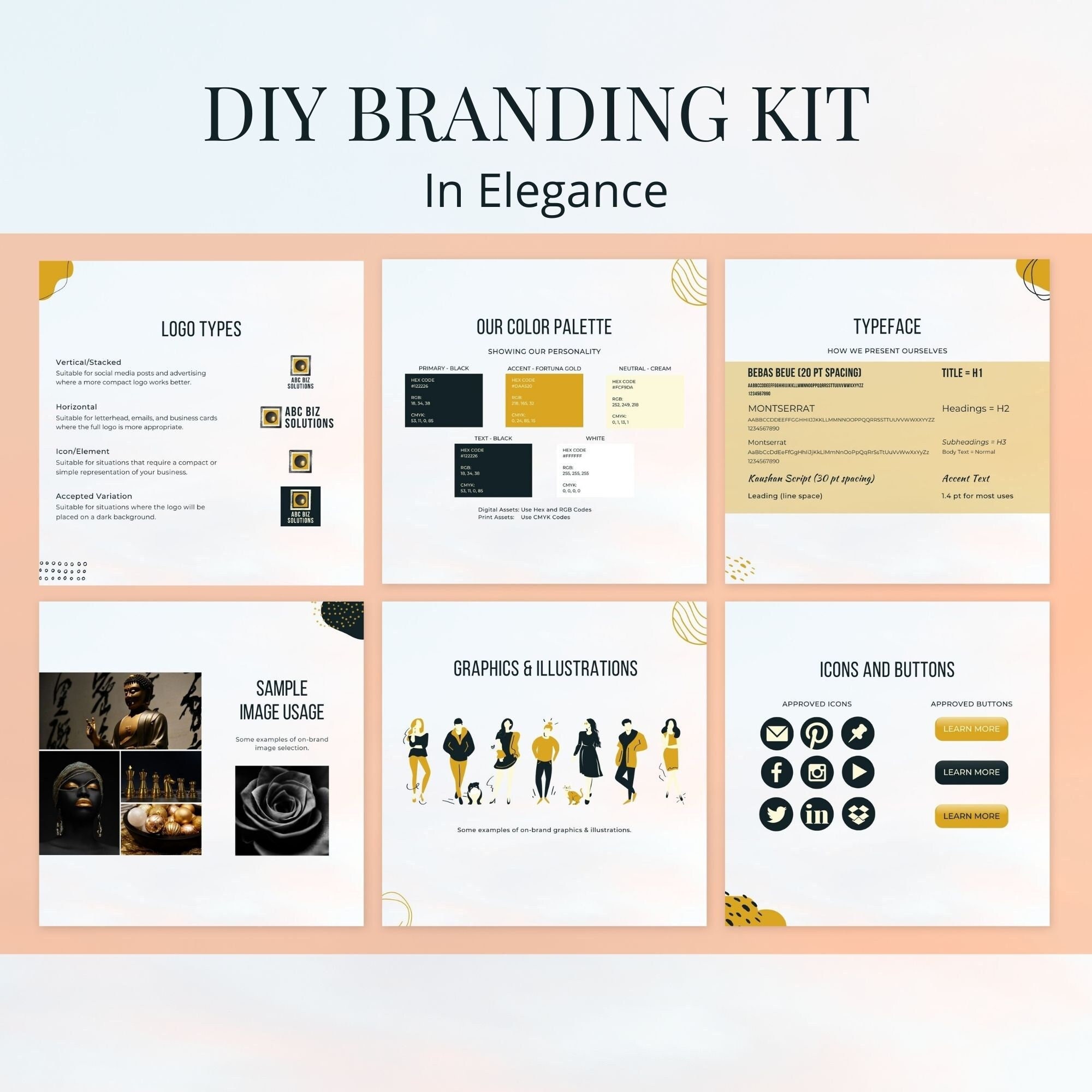 Elegant DIY Branding Kit: Black & Gold Canva Templates (digital Access ...