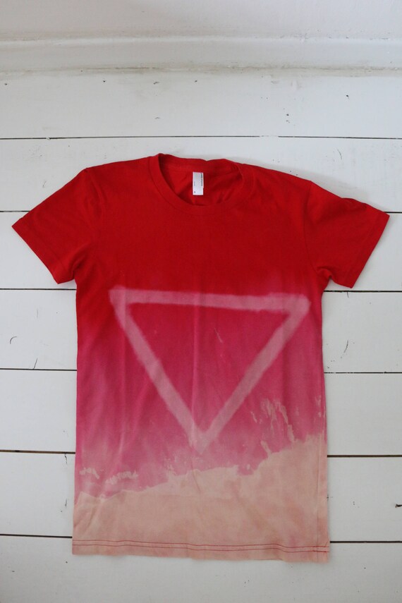 Bleached Dip Dye Triangle Pattern Red Orange And Pink Dyed T Shirt