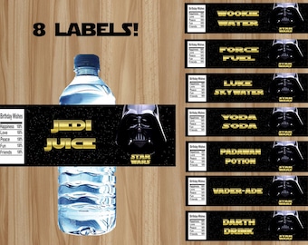 Etiquetas de botellas de agua de Star Wars, etiquetas de Star Wars, cumpleaños de Star Wars, favor de Star Wars, botella de agua de Star Wars, fiesta de Star Wars, 8 etiquetas