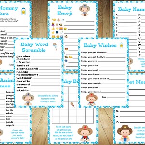 All 8 Games, Cowboy Baby Shower Games, Cowboy Baby Shower, Western Baby Shower Games, Cute Baby Shower Games, Popular Baby Shower Games