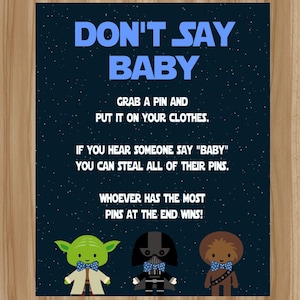 Star Wars Don&#39;t Say Baby, Star Wars Baby Shower, Star Wars Baby Shower for Boy, Star Wars Baby Boy Shower, Star Wars Clothespin Game