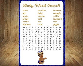 Royal Prince Baby Shower Games, African-American Prince Baby Shower Game, African-American Prince Baby Shower, AA Baby Shower, Word Search