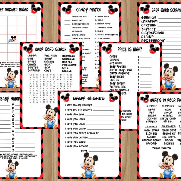 MEGA Sale!!! All 8 Games! Mickey Mouse Baby Shower Games, Mickey Mouse Baby Shower, Mickey Baby Shower Game, Digital File