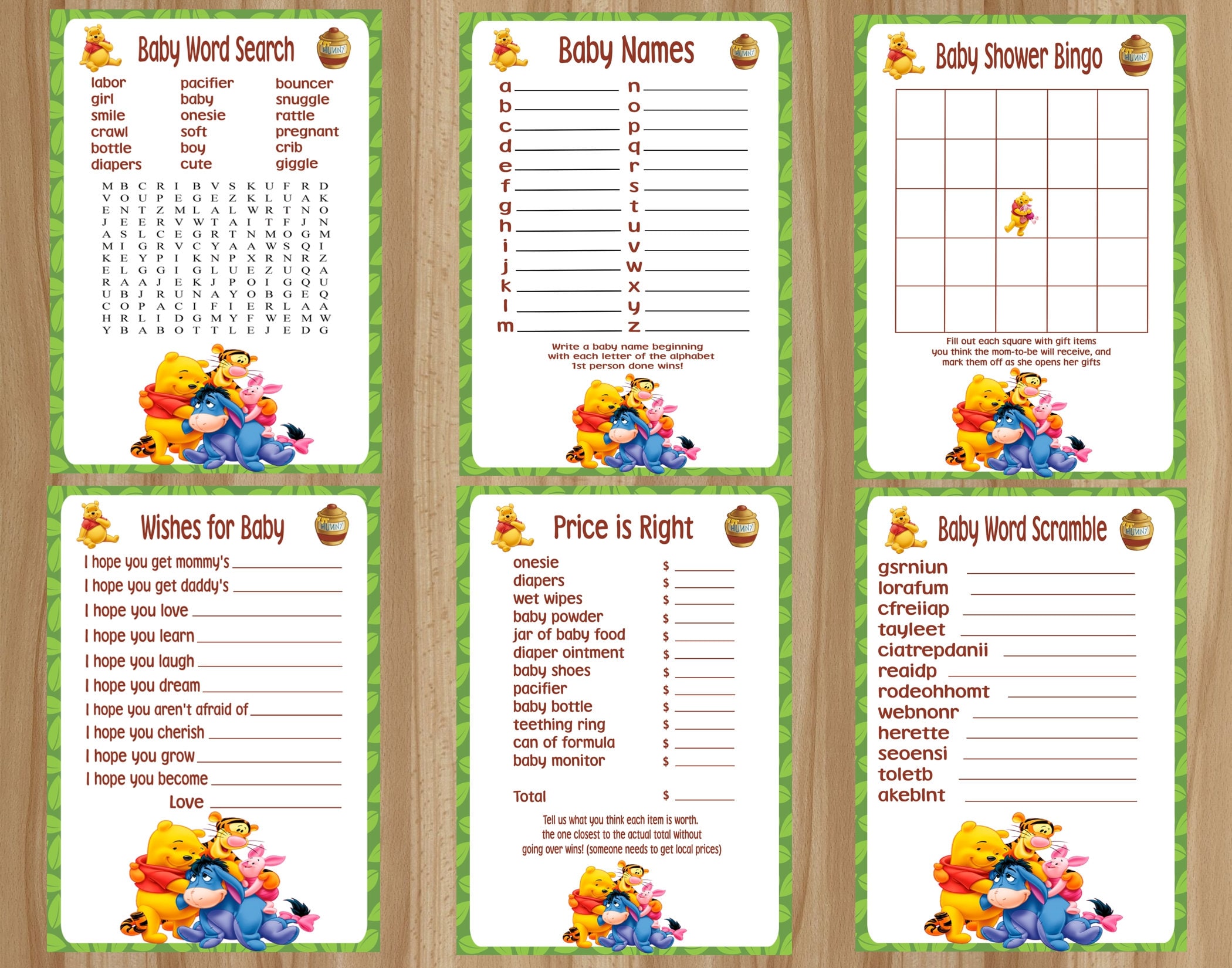 MEGA Sale All 6 Games Winnie the Pooh Baby Shower Games, Winnie the