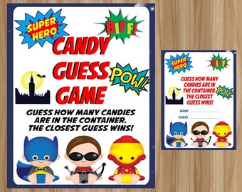 MEGA Ausverkauf!!! Superhelden Candy Guess, Superhelden Candy Guess, Superhelden Babyparty, Superhelden Babyparty, Superhelden Ratespiel, DIY