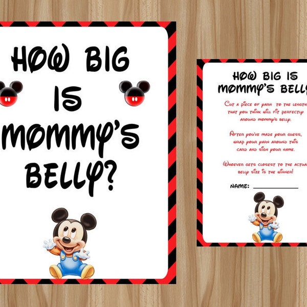 MEGA Sale!!! Mickey Mouse Baby Shower Game, Mickey Mouse Baby Shower, Mickey Mouse Mommy's Belly, How Big is Mommy's Belly, Digital File