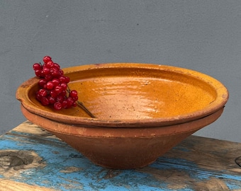 Vintage Ukrainian Yellow Glazed Clay Bowl, Rustic Folk Pottery Dish