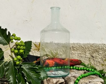 Vintage decanter, Glass carafe for wine, Unique decanter, Bottle for vodka, Tableware, Flower vase, Unique table decor, Green bottle, 1920