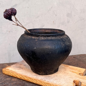 Antique Clay Vase, Rustic Vessel, Primitive Home Decor