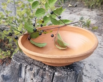 9.6-Inch Vintage Ukrainian Unglazed Terracotta Bowl, Rustic Fruit Bowl