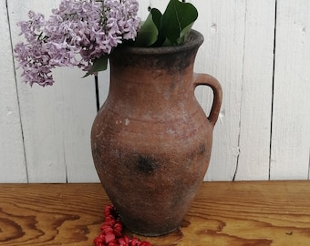 Vintage Clay Milk Jug, Rustic Ceramic Pitcher, Home Decor Amphora