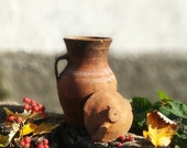 Vintage Ceramic Jug, Mid Century Original Pottery Vessel, Traditional European Terracotta, Decorative Centerpiece, Harvest Celebration Prop