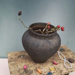 Antique Clay Vase, Rustic Ceramic Flower Pot, Handmade Pottery
