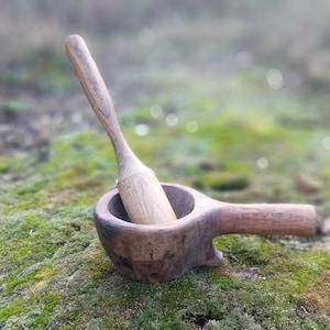 Antique Wood Bowl, Wood Mug, Wood Cup, Wood Utensils, Antique Bucket, Rustic Wood Bowl with Handle, Farmhouse Decor, Wood Mortar, Folk art