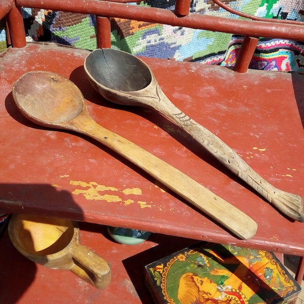 Vintage wooden spoon, hand carved spoon, wooden spoon, rustic spoon, large spoon, gift spoon, primitive spoon antique spoon primitive wooden