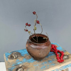 Vintage Ukrainian Clay Pot with Handle, Small Ceramic Amphora, Primitive Pottery