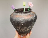 Vintage Pot, Small Clay Pot, Antique Amphora, Clay Plant Pot, Low Pot, Elegant Pot, Clay Pot, Antique Clay Pot, Unique Pot, Primitive decor