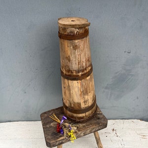 Old churn, Antique wooden bowl, Rustic vessel, Primitive decor, Wooden churn, Wooden home decor, Rustic decor, Flower vase, Terrace Decor
