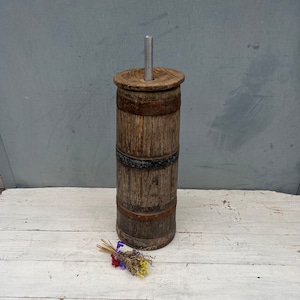 Old churn, Antique wooden bowl, Rustic vessel, Primitive decor, Wooden churn, Wooden home decor, Rustic decor, Flower vase, Terrace Decor