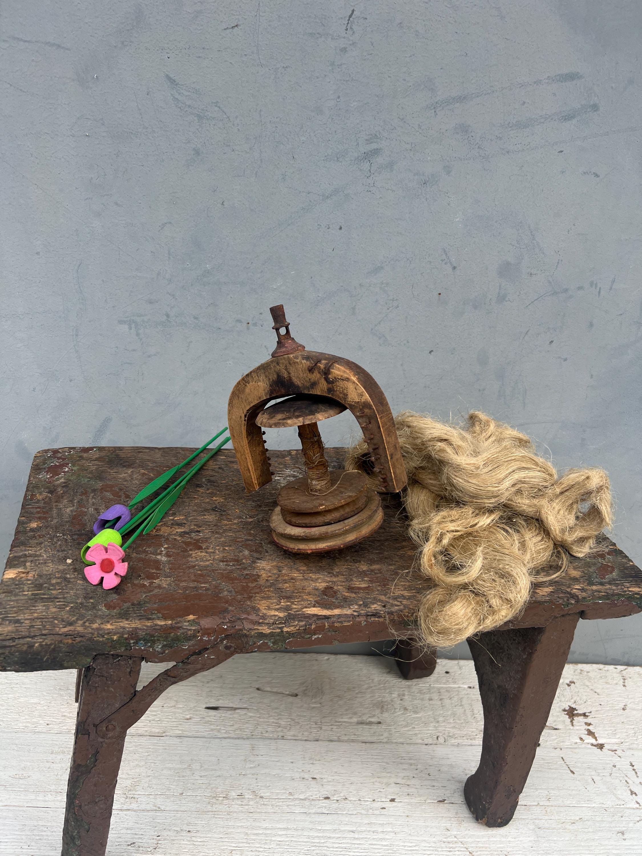 Vintage Ukrainian Wide Spinning Wheel Bobbin, Primitive Folk Art