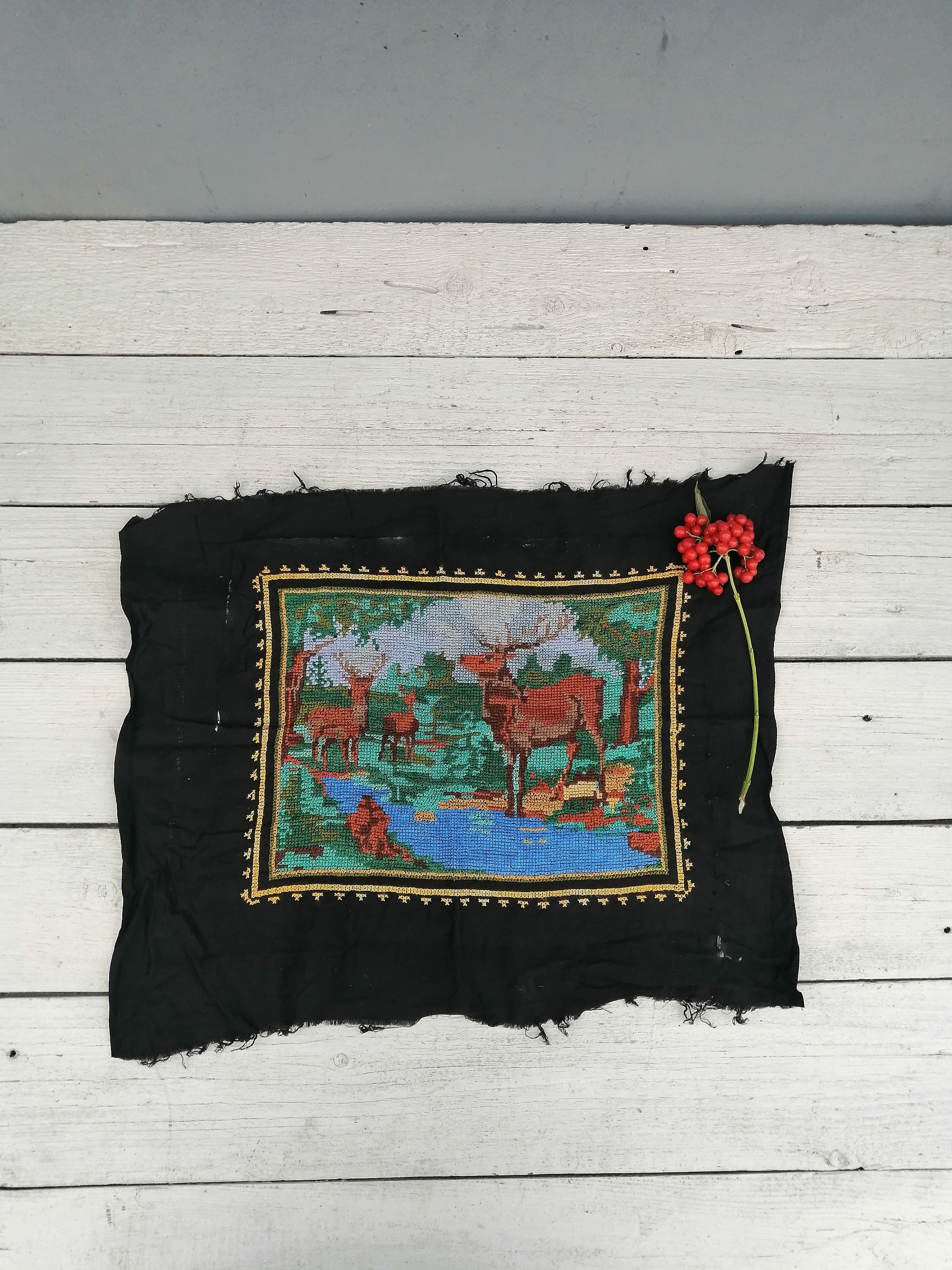 ヴィンテージ刺繍絵画、手作りウクライナタペストリー、ヴィンテージ