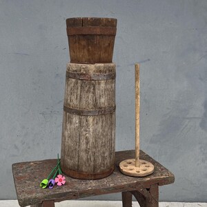 Old churn, Antique wooden bowl, Rustic vessel, Primitive decor, Wooden churn, Wooden home decor, Rustic decor, Flower vase, Terrace Decor