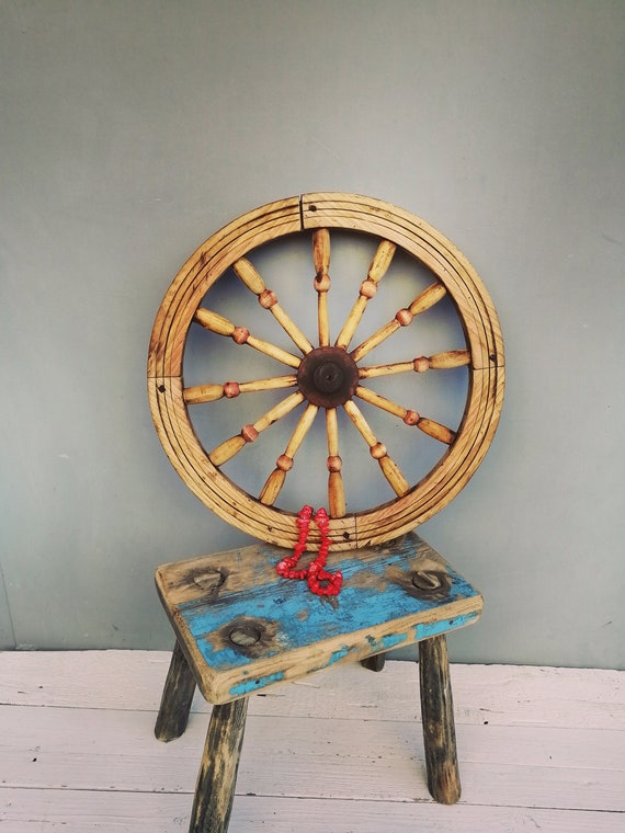 Antique Wheel From Spinning Wheel Wooden Wheel Old Wooden Etsy