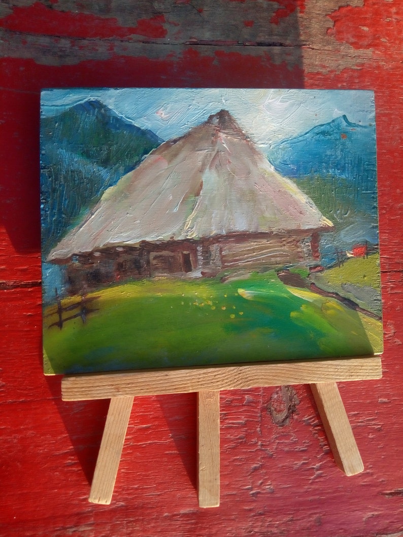 Oil Painting Picture on Stand Painting on Plywood Primitive Etsy