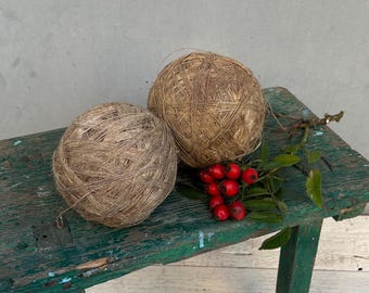 Hand-Spun Linen Yarn 2 Skeins, Natural Gray Flax Macrame Cord, Rustic Fiber Supply