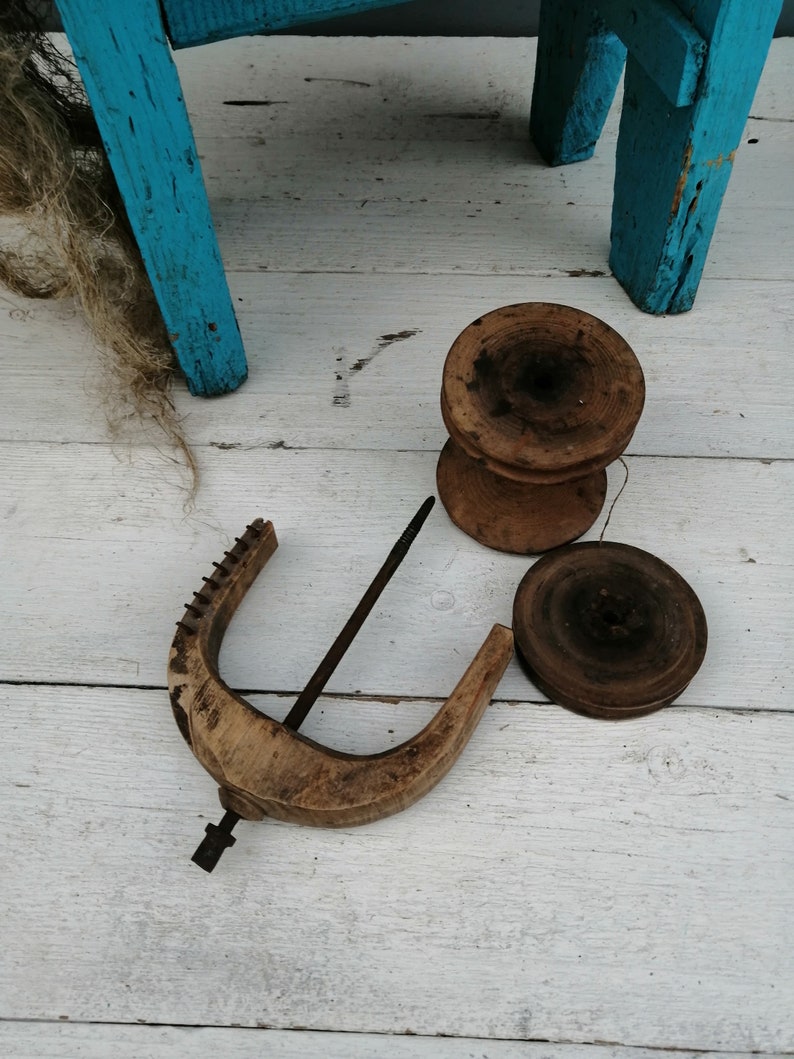 Wooden Spool Vintage Spinning Wheel Antique Wooden Spinning Etsy