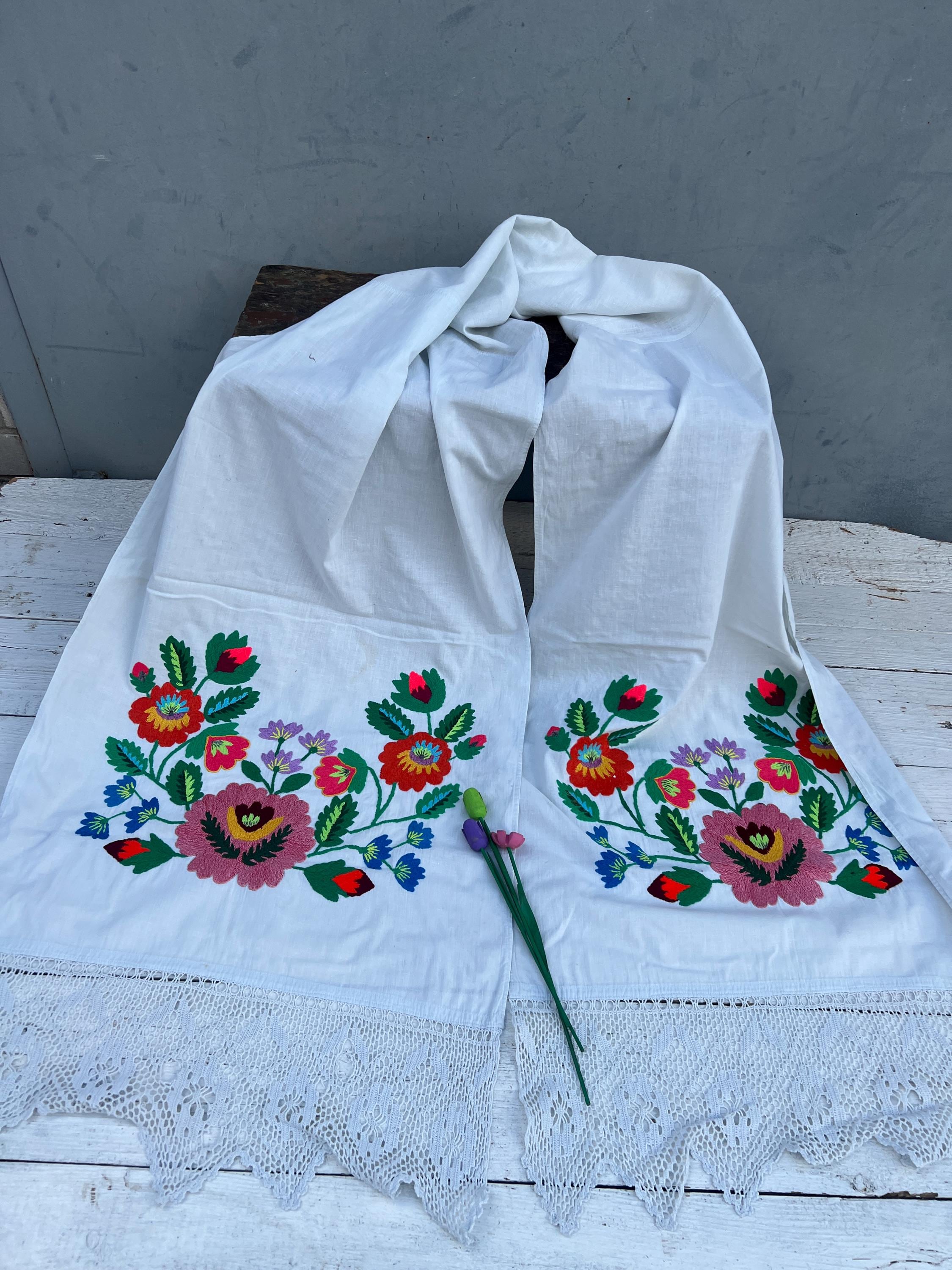 96-inch Vintage Ukrainian Table Runner, 1940s Hand Embroidered